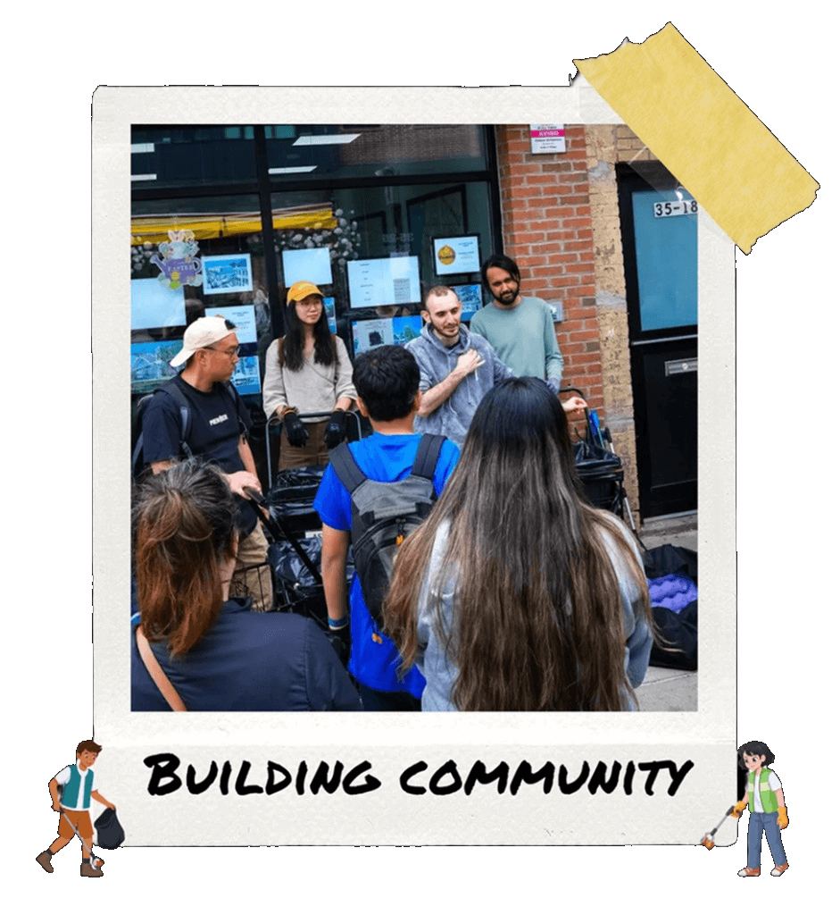 Astoria Trash Club volunteers meeting on the sidewalk — Building Community